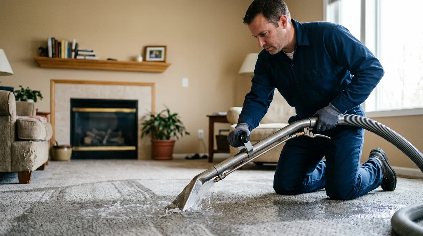 Water damage restoration technician working near Chamois, MO